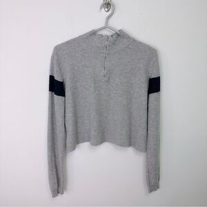 BRANDY Melville Cropped Mock Neck Zipper Striped Sweater